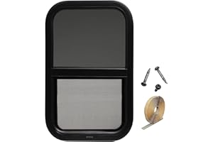 LANDCAMP RV Window, Tiny House Vertical Slider W/Screen & Interior Camper Window Clamp Ring Included, Teardrop Replacement Trailer Window (Vertical Slider, 15" x 24")