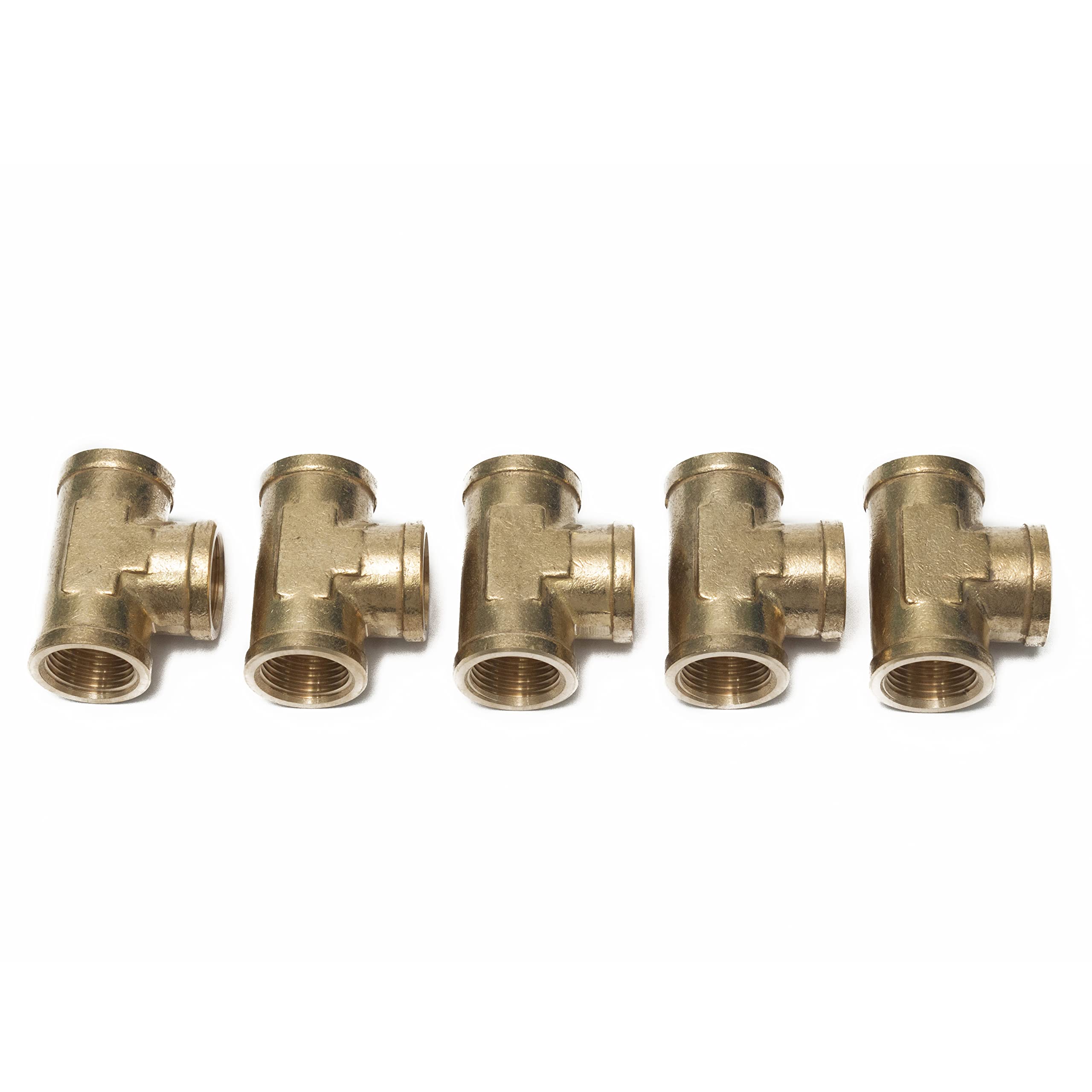 LTWFITTING Brass BSP Pipe Fitting 1/2-Inch Female BSPP Thread Tee Fuel Air (Pack of 5)