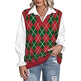 CARCOS Plus Size Sweater Vest for Women Preppy Style V Neck Sleeveless Sweaters Knit Pullover Tank Tops XL-5XL