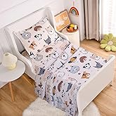 KWLOVER 3PC Soft Doggy Printed Bed Fitted Sheet Flat Sheet and Pillowcase Set,Dog Design Cute Puppy Pattern Printed Bed Sheets Set for Teens Boys Girls Twin Size Bed