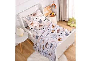 KWLOVER 3PC Soft Doggy Printed Bed Fitted Sheet and Flat Sheet Set,Dog Design Pattern Printed Bed Sheets Set for Teens Boys Girls Twin Size Bed