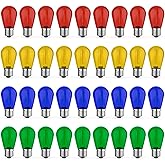 GvvooHome 36 Pack LED S14 Colored Light Bulbs for Outdoor String Lights, Shatterproof 1W Replacement Bulbs for Party Lights, 2200K Warm White, Dimmable, E26 Base, Multi-Color: Red/Green/Blue/Orange