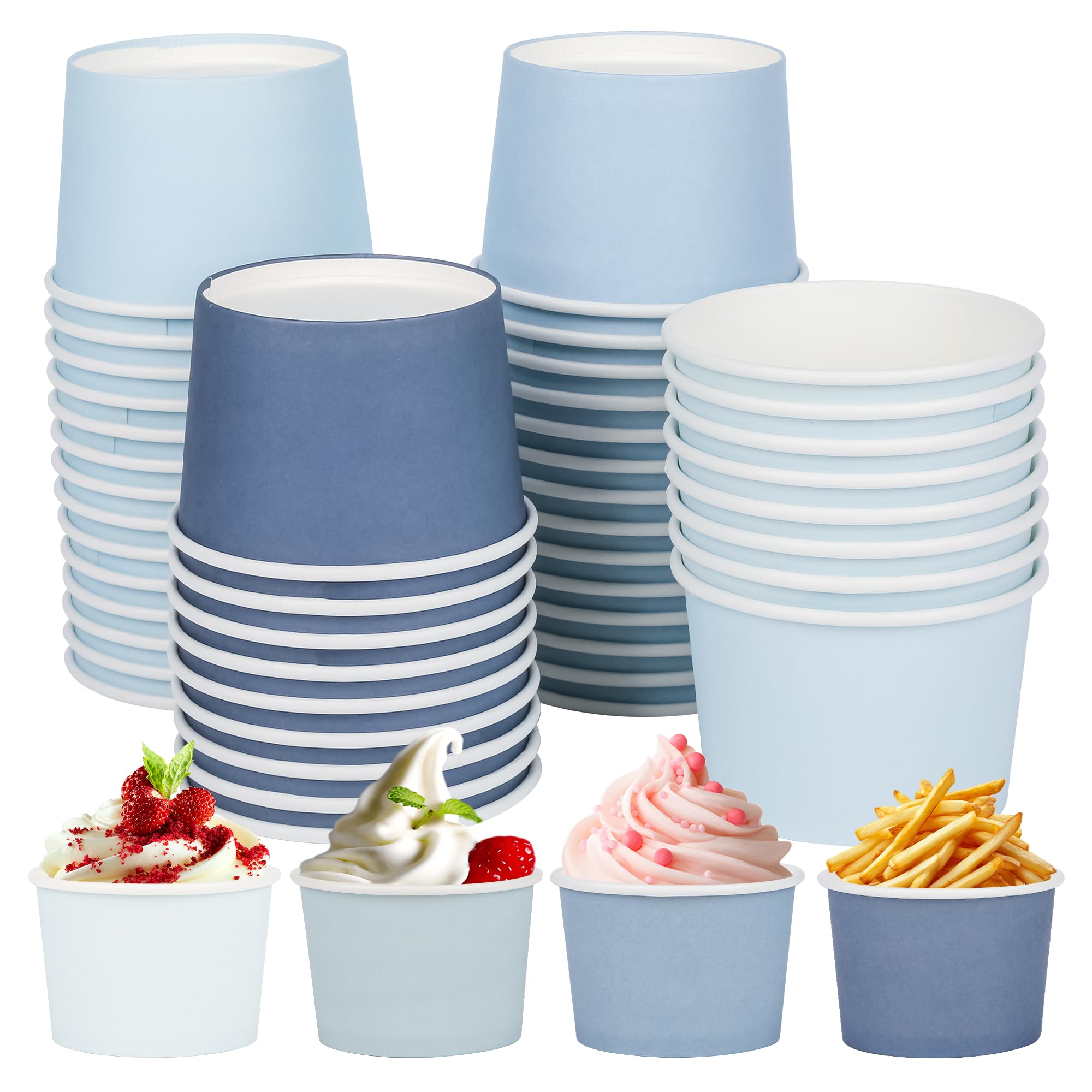 Photo 1 of AimFun 60 Pcs Dusty Blue Treat Snack Cups Gradient Color Paper Ice Cream Cups 9oz 4 Solid Colors Disposable Dessert Bowls for Hot Cold Soup Birthday Baby Shower Wedding Party Supplies (Dusty Blue)