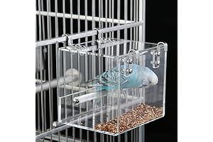 GURECOD Automatic Bird Feeder No Mess Bird Cage Pet Feeder Seed Food Container for Parakeet Canary Cockatiel Parrot Finch Canary Acrylic (5.1 x 5.1 x 4.3 inch)
