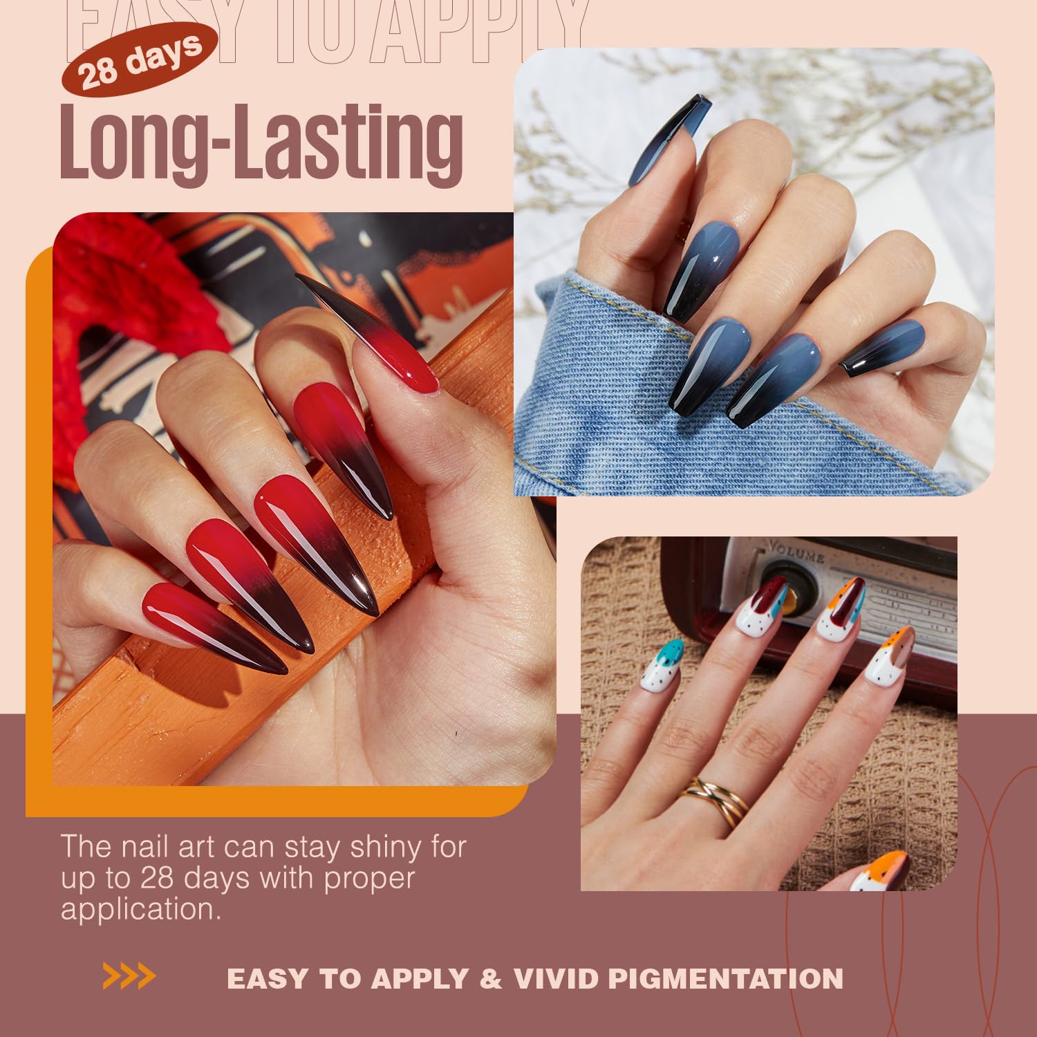 MEFA Dip Powder Nail Kit Orange Brown Grey Green White 32 Fall Winter Dark Colors Dipping Powder with Base Top Coat Activator Brush Saver Liquid Set Recycling Tray, French Nail Art Manicure Salon - Image 2