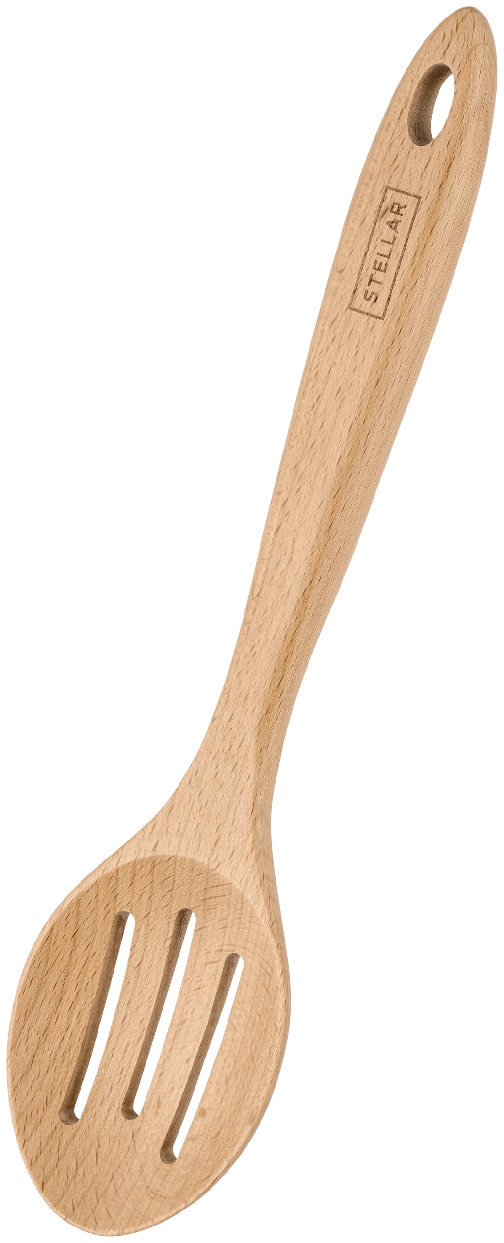 Stellar Beech Tools Slotted Spoon, Safe for Non-Stick Pans, Solid Beech Wood