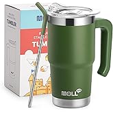 Mollcity 16 oz Tumbler with Handle Reusable Stainless Steel Vacuum Insulated Tumbler Cups with Lid and Straw Travel Coffee Mug for Women(Grass Green)