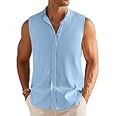 COOFANDY Men's Summer Beach Tank Tops Sleeveless Button Up Shirt Casual Textured Tank Shirts