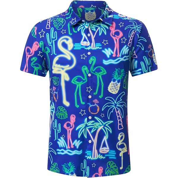 HAPPY BAY Men's Hawaiian Shirt Luau Beach Shirts Casual Button Down Short Sleeve Dress Shirts For Men Xl Hibiscus Leaves Blue