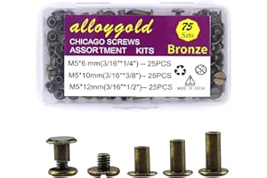 Alloygold 75 Sets Bronze Chicago Screws Assorted Kit 3 Sizes Leather Rivets 1/4 3/8 1/2 Screw Rivets Flat Fillister Book Bind