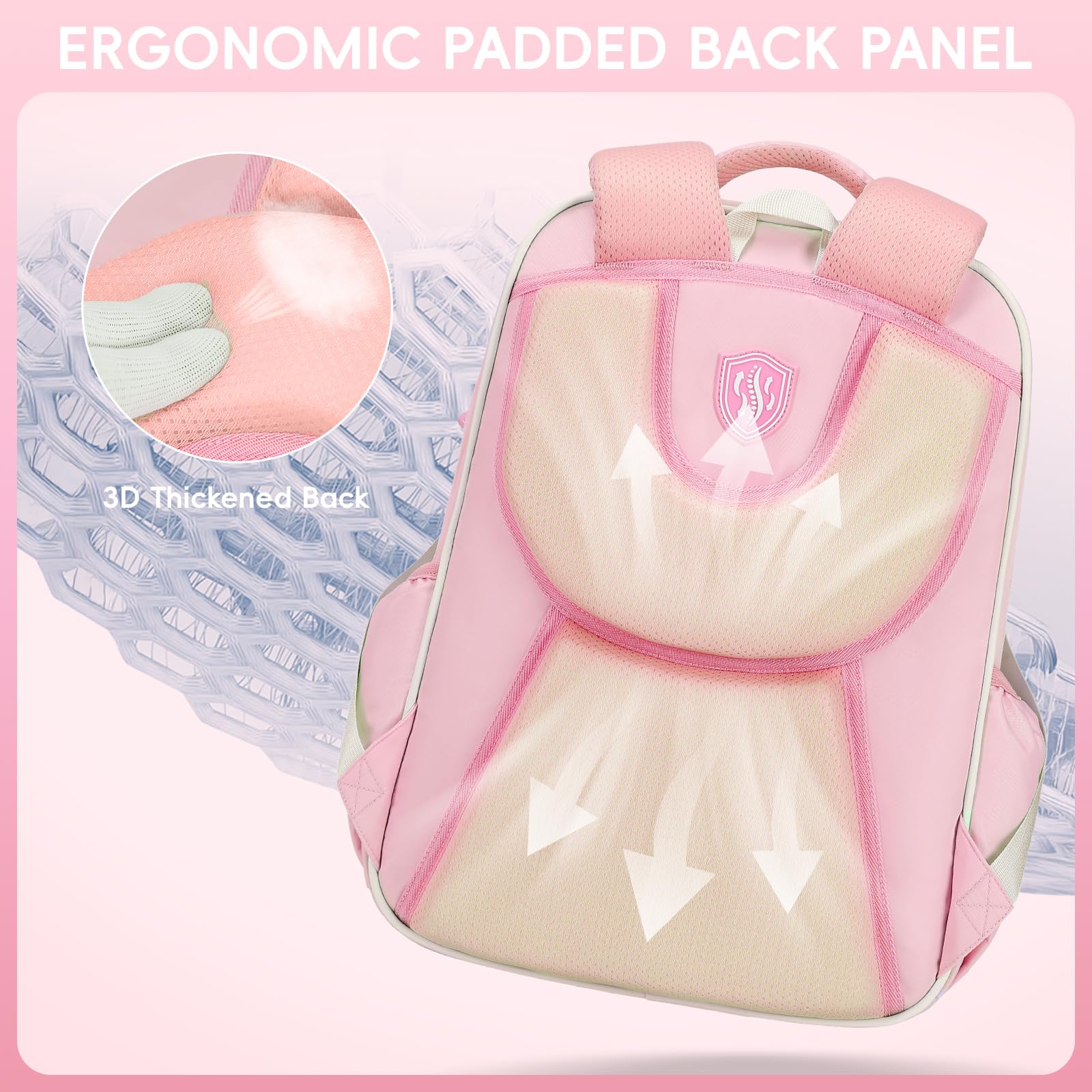 Tanou Schultasche Mädchen Rucksack Kinder Ergonomic Schulrucksack Kinderrucksack der 1. bis 5. Klasse Lässiger Ranzen Teenager für die Schule Reisen, 20 Liter, Rosa 5