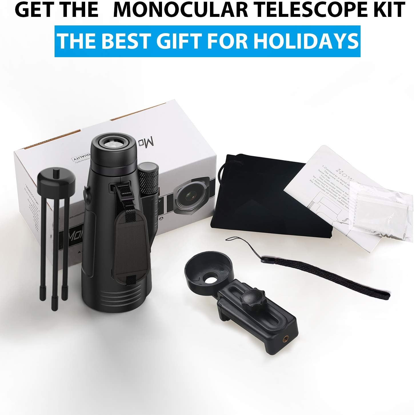Monocular Telescope 12x50 High Definition With Quick Smartphone Adapter&Tripod&Hand Strap Waterproof Night Vision Monoculars for Bird Watching Hunting : Camera & Photo