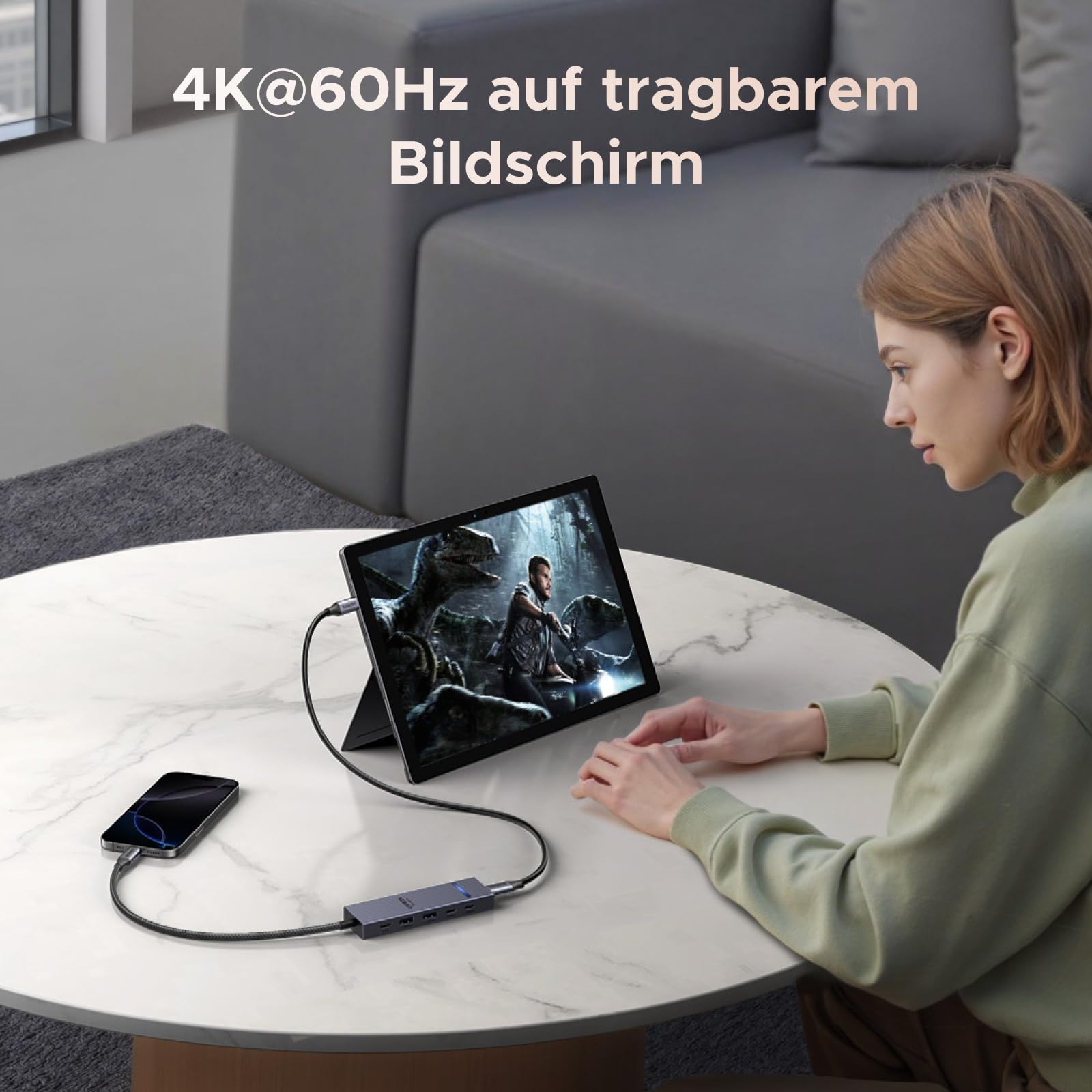UGREEN Revodok Pro USB C Video Hub, Docking Station mit 4K@60Hz USB-C Anschluss, 10Gbps USB 3.2 Datenports, PD 100W, Multiport Adapter Kompatibel mit Tragbarem Monitor, AR-Brille, MacBook usw. 4