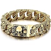 Klapgo Men's Gothic Skull Curb Link Chain Bracelet - Stainless Steel Punk Rock Bracelet for Men, Gothic Jewelry, Unique Gifts for Men, Adjustable Skull Bracelets, Gift for Him, Ideal for Father's Day