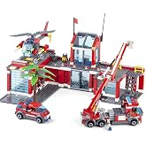 QLT QIAOLETONG City Fire Station Building Kit, 774 Pcs Building Set Including Fire Station, Fire Truck, Fire Helicopter,Fire Fighter, City Building Blocks STEM Toys Gift for Boys 6-10 Years Old.