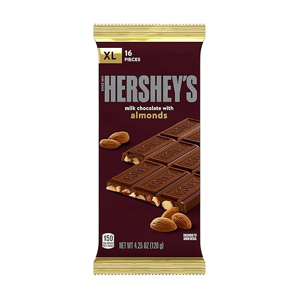 HERSHEY’S MILK CHOCOLATE WITH ALMONDS XL, CANDY BARS, 4.25 OZ (12 COUNT, 16 PIECES)