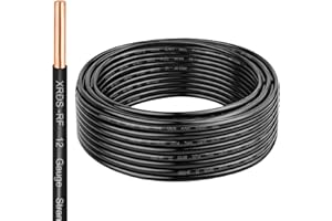 XRDS -RF THHN Wire 25 FT, Single Bare Copper Conductor, 12AWG Black Electrical Wire, Solid Building Wire 600V Nylon Sheath Cable for Indoor/Outdoor Applications