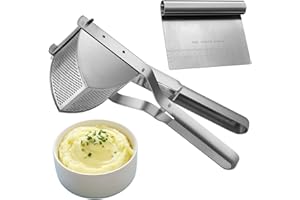 Potato Ricer Stainless Steel with Dough Scraper, Ricer for Mashed Potatoes Professional Masher Kitchen Tool Fruit Press Baby 