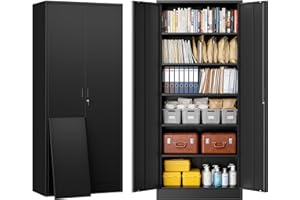 BESFUR 71" H Metal Storage Cabinet with 5 Adjustable Shelves and Lockable Doors, Locking Cabinet for Garage, Classroom and Office - Black