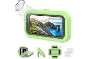 KeeKit Shower Phone Holder, Waterproof Phone Case Bathroom with 360° Rotation, 2 Foldable Hooks, Vertical Adjustment 40 °-70 °, Wall Mounted Phone Holder for Bathroom, Kitchen