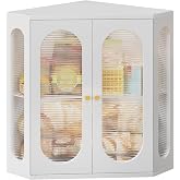 Trironsun Corner Bread Box for Kitchen Countertop Large Double Layer Bamboo Bread Box with 3-Sided Capsule Acrylic Windows Bread Storage Bin for Bread Farmhouse Kitchen Counter Organizer (White)