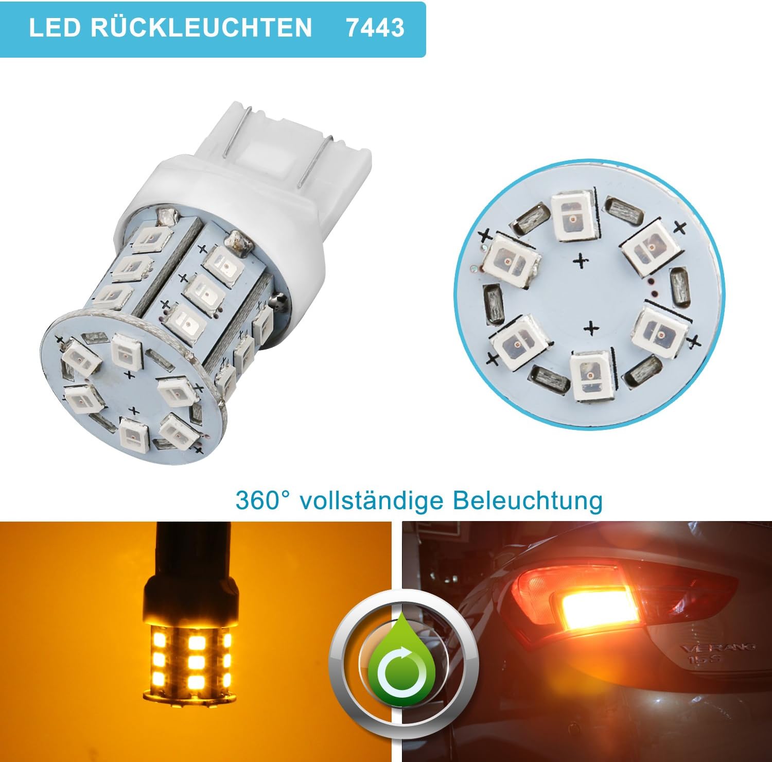 ZISTE LED Revers Bulbs, LED Reverse Lights For Backup,Super Bright 2835 Chipsets, W21W T20 7443 7440 7441 7444 992, Pack of 2, Yellow