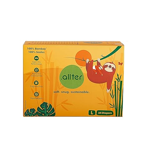 Allter Organic Bamboo Diapers, Large Size,L 24 Count- Super Dry, Quick Absorb and eco Friendly