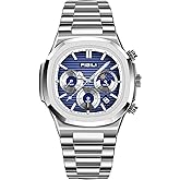 OXFANITE Men's Fashion Watch Stainless Steel Business Quartz Watches Luxury Waterproof Luminous Analog Display with Date Chronograph Multifunctional Watch