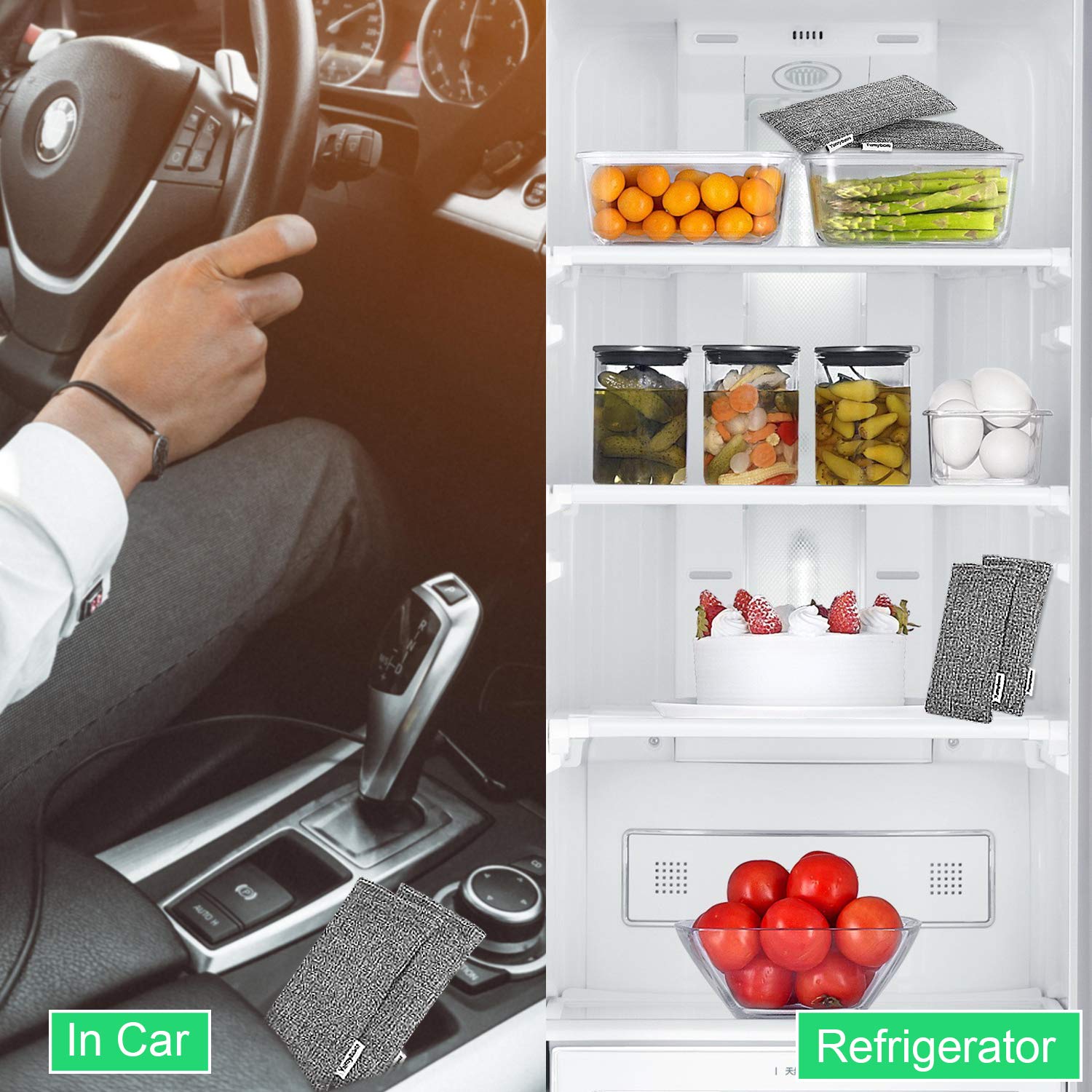 Natural Activated Bamboo Charcoal Bags 4 Pack, Home Air Purifying Bag, Car Odor Eliminator, Shoe Deodorizer, Closets Odor Absorber