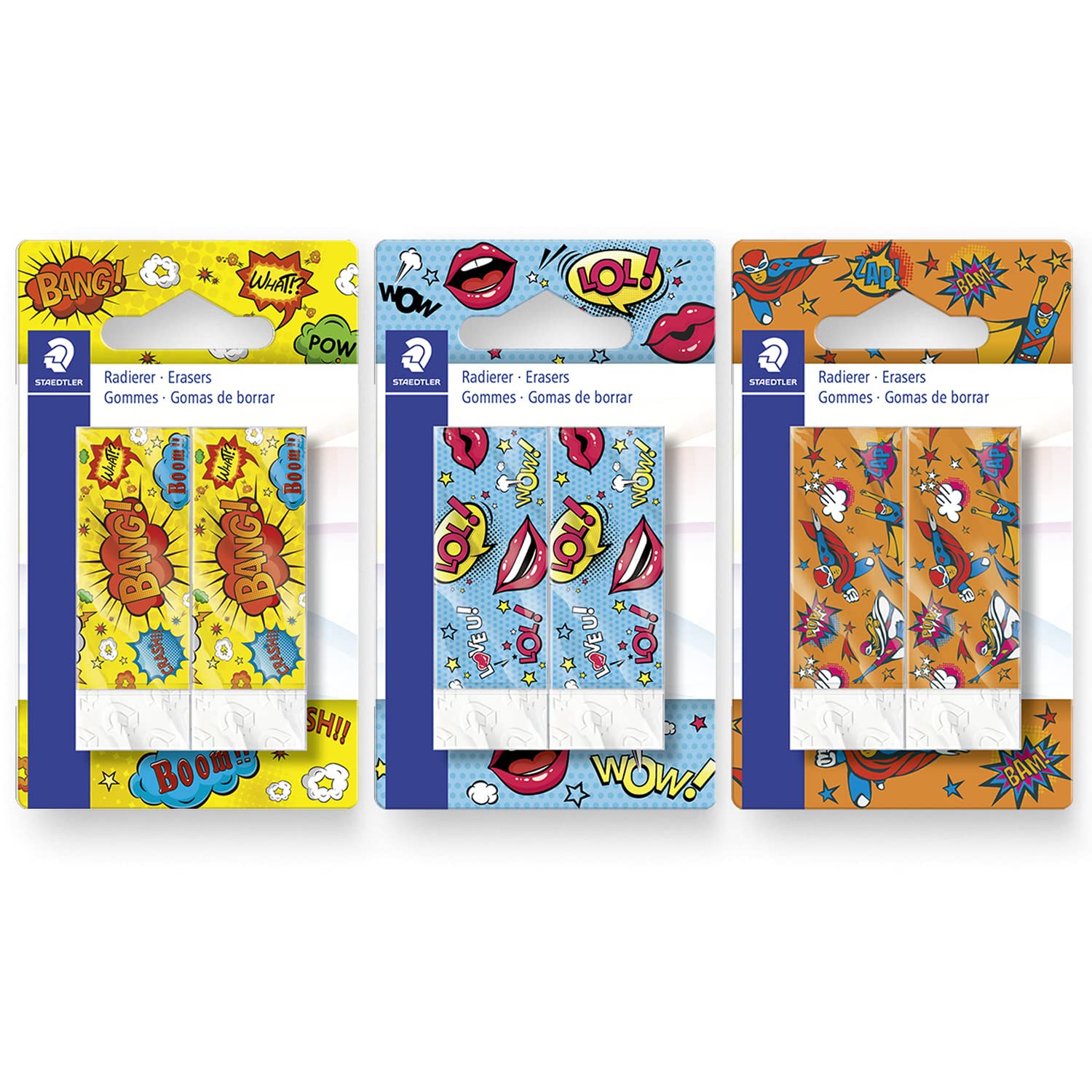 Staedtler 526B2COBK2 Rasoplast Eraser - Cartoon Comic Edition Novelty Fun Rubber Stationery - Pack of 6-3 x Blisters