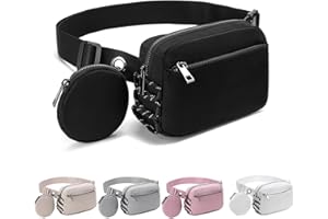 HVJCEZ Small Crossbody Purse Belt Bag Sets, Fanny Packs for Women Man Fashionable Double Zipper Waterproof Sling Bags Adjustable Strap Running Hiking Travel Workout Waist Bag with Coin Bag Black