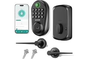 IRONZON Keyless Entry Door Lock Deadbolt with Handles Set Fingerprint Smart Door Lock with Keypad, Digital Auto-Locking Deadbolt, Electronic Entry Lock for Front Door