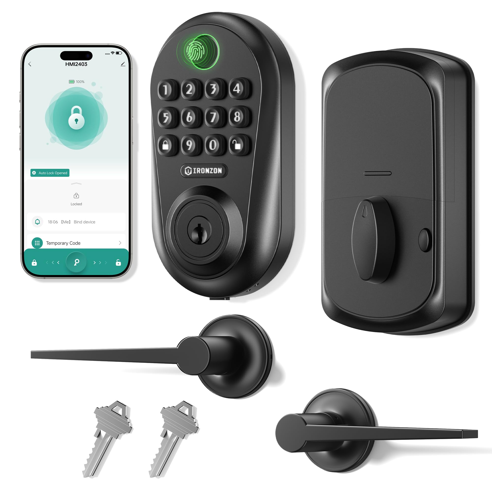 Photo 1 of ***MISSING PARTS***
IRONZON Keyless Entry Door Lock - 350Y 4-in-1 Fingerprint Smart Locks for Front Door with Handle Set, Electronic Keypad Door Lock with Handle and Deadbolt - Black