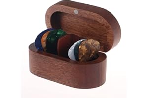 MYLYWOO Sapele Guitar Pick Holder Set with 1 Rosewood Pick and 6 Celluloid Picks in 3 Thicknesses, Mini Wooden Jewelry Organizers, Wood Color knick-knacks, 3.35×1.77×1.58 inches Storages