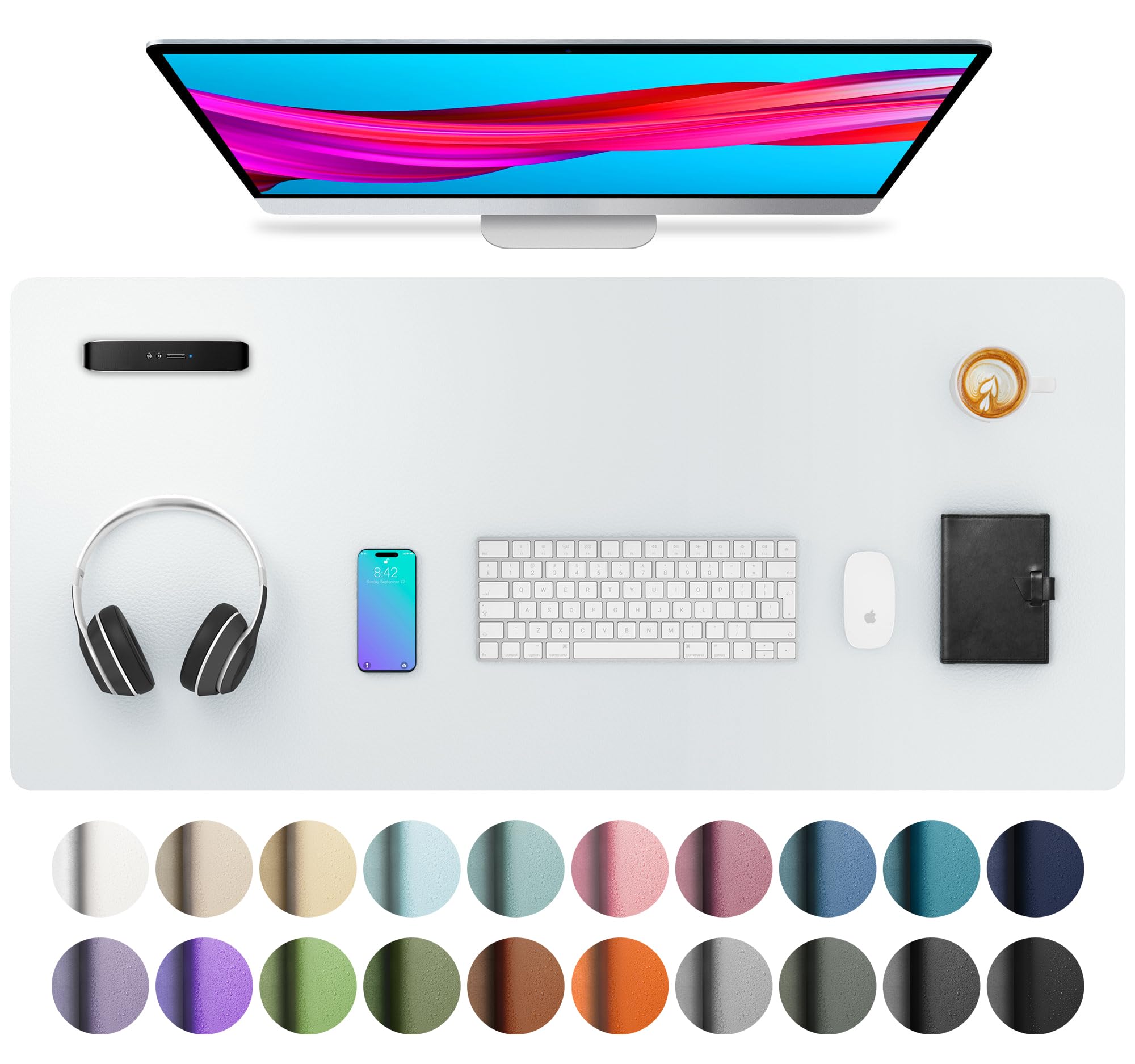 Photo 1 of Aothia Leather Desk Pad Protector, Mouse Pad, Office Desk Mat, Non-Slip PU Leather Desk Blotter, Laptop Desk Pad, Waterproof Desk Writing Pad for Office and Home (Barely Grey, 36" x 17")