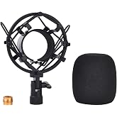 Lukvcoe Microphone Shock Mount &amp; Clip Holder for Condenser Mics 47-53mm | Black, Perfect Fit, Simple Quick Install, Flexible Adjustment, Shock Noise Reduction, Sturdy Durable, Mic Friendly