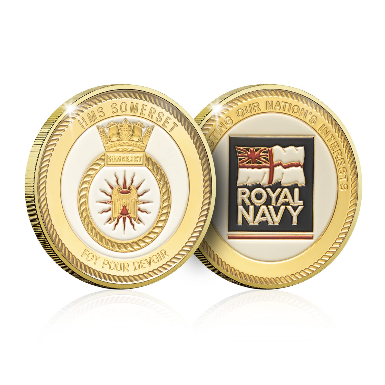 Royal Navy Memorabilia Gifts Collection Gold Spoof Coin Medal - HMS Somerset