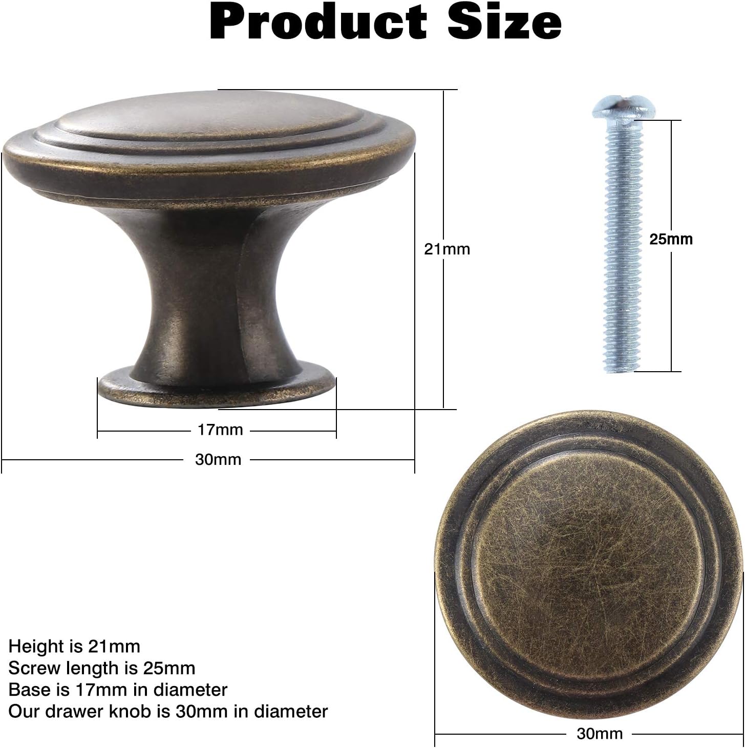 TsunNee 12PCS Vintage Cabinet Knobs Bronze Drawer Knobs, Antique Style Kitchen Cupboard Handles, 30mm Round Furniture Door Knobs - Image 5