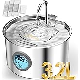 108oz/3.2L Stainless Steel Cat Water Fountain with Detachable Tank, Easy to Clean & Assemble, Pet Drinking Dispenser with Quiet Operation & LED Light, Gifts for Cats, Dogs and Small Pets