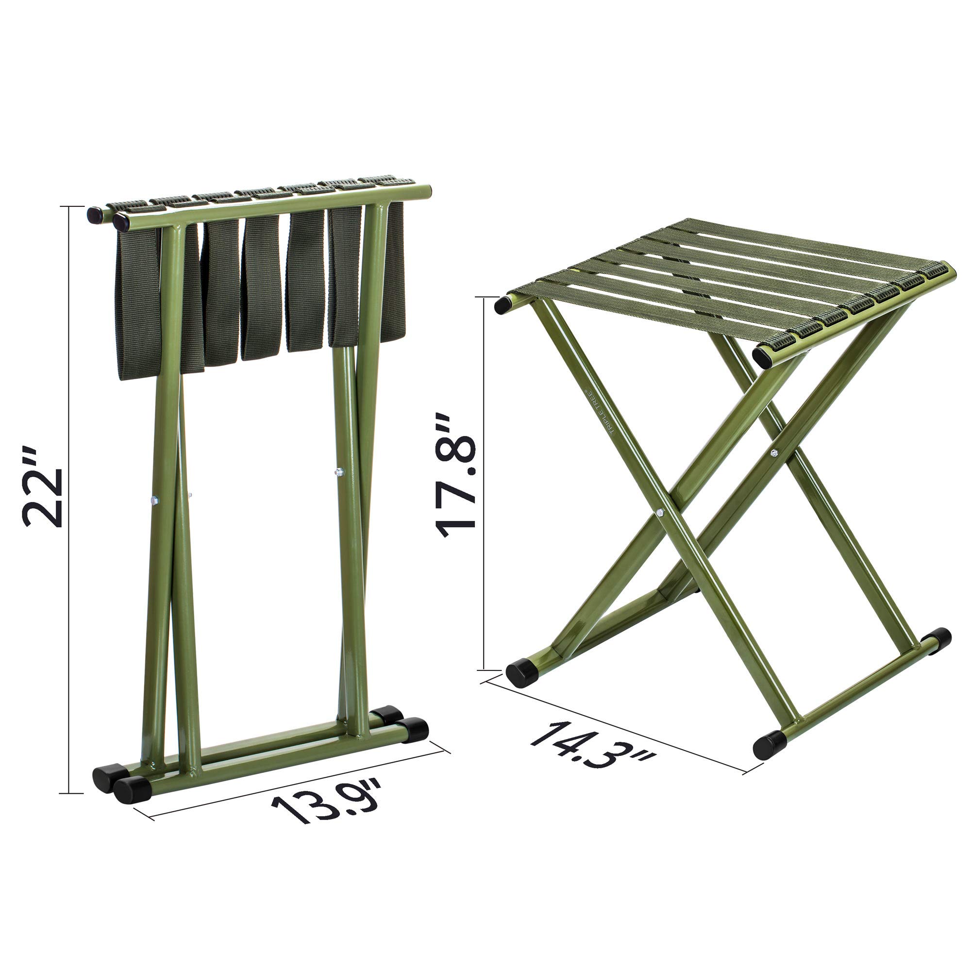 TRIPLE TREE Folding Stool 17.8 Height Two Packs, Super Strong Heavy Duty Outdoor Portable Folding Chair Hold up to 650 lbs, Unfold Size 13.9(L) x14.3(W) x17.8(H) Inch (Large)