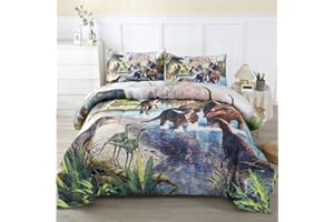 WINLIFE Dinosaur Comforter Set Queen Kids Dinosaur Bedding Set Jurassic Jungle Dino Comforter Sets for Boys Teens, Lightweigh