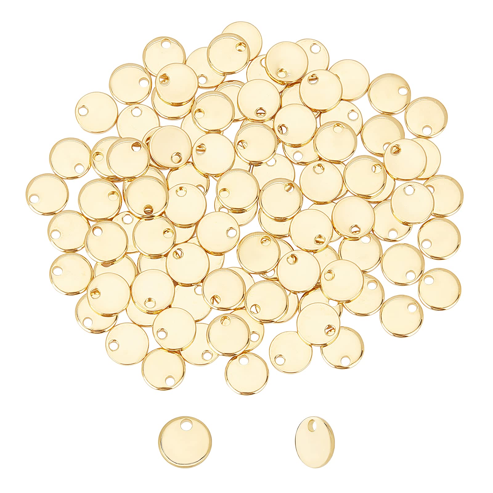 UNICRAFTALE 100pcs 7mm Golden Charms Stainless Steel Stamping Blank Tag Charms Flat Round Pendants for Jewelry Making Hole 1.4 mm