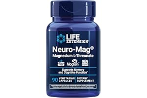 Life Extension Neuro-Mag Magnesium L-Threonate, Memory Health, Quick Thinking, Cognitive Health Support, Vegetarian, Non-GMO, 90 Vegetarian Capsules (144 mg from 2000 mg Magtein magnesium L-threonate