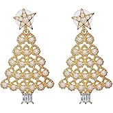 Christmas Tree Dangle Earrings for Women Colorful Crystal Christmas Tree Earring Sparkling Rhinestone Pearl Earrings Hypoallergenic Lightweight Jewelry Xmas Holiday Earring
