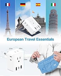 2 Pack European Travel Plug Adapter, International