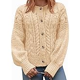 Yousify Womens Open Front Cardigan Sweaters Casual Cable Knit Long Sleeve Button Down Chunky Loose Fall Sweater