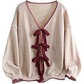 SHENHE Women's Plus Size Tie Front Bow Cardigan Sweater V Neck Fall Soft Knit Loose Cardigan