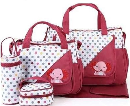 The Baby Co. 5PCS Multifunctional Waterproof Mummy Bag Microfiber Baby Nappy Changing Bags Set Diaper Hospital Bag