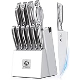 imarku® Knife Set, Japanese HC Stainless Steel 15 PCS Kitchen Knife Set With Block With Built-in Sharpener, Razor-Sharp Blade Knife Block Set With Dotted Ergomomic Handle, Best Birthday Gifts, White