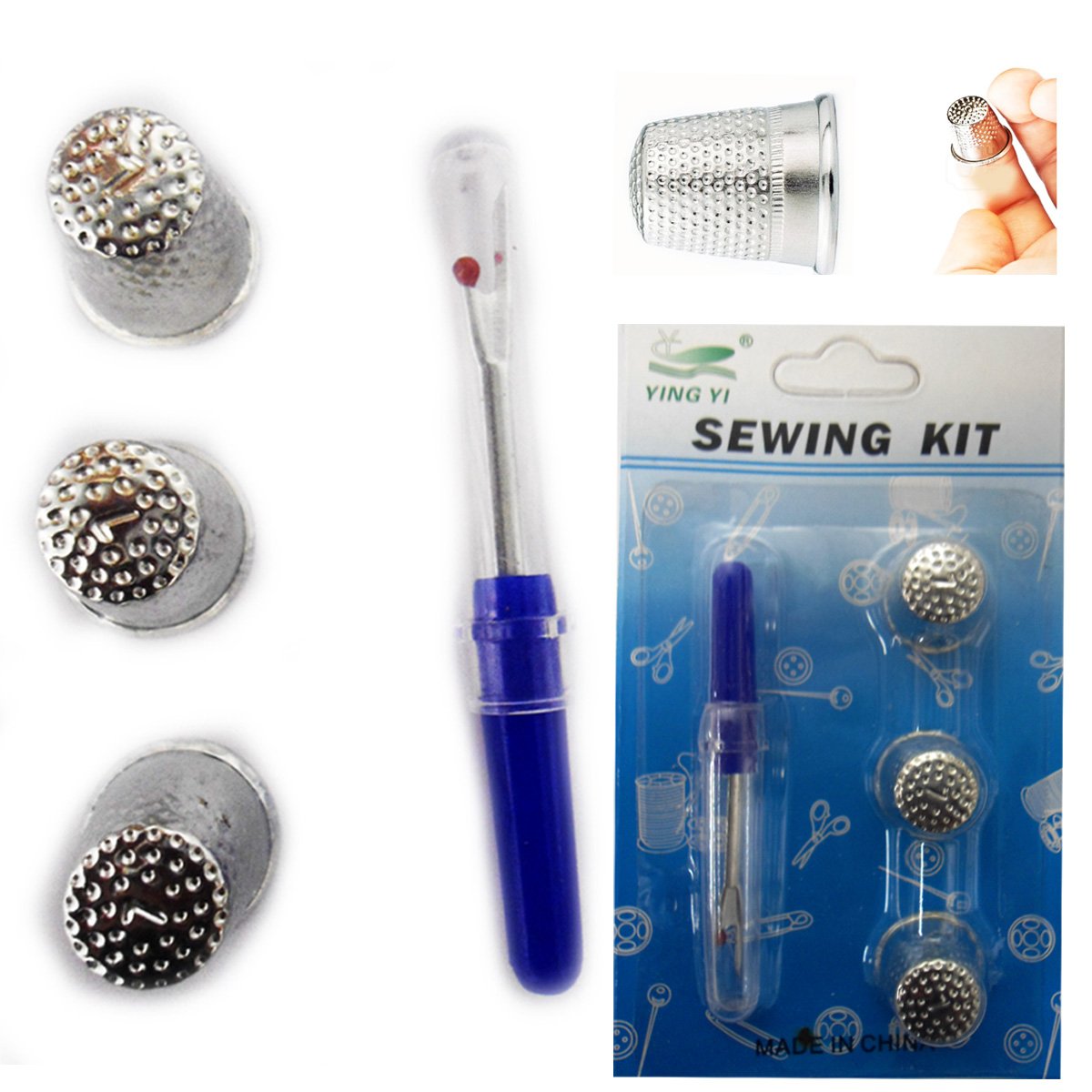 3 x Thimbles with Sewn Stitches Remover Sewing Shield Finger Protector